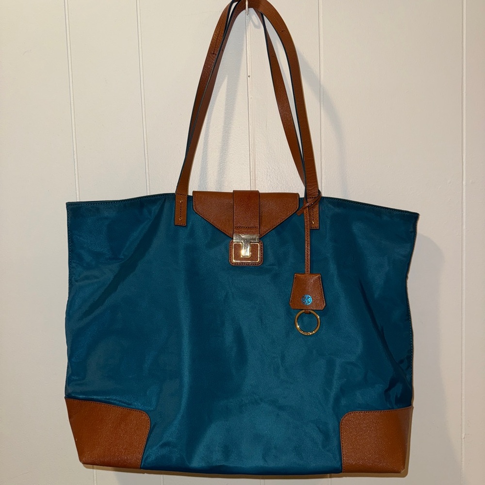 Tory Burch Teal and Brown Tote Bag